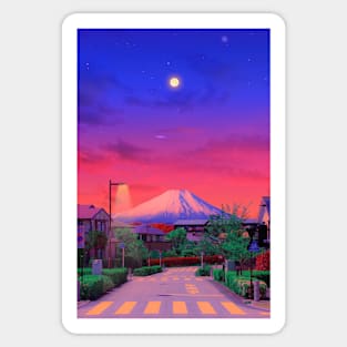 Yellow fuji moon at night Sticker